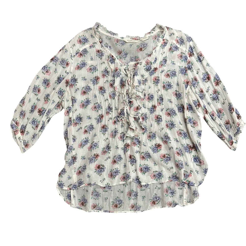 Denim & Supply Ralph Lauren Floral Gauze Peasant Blouse Boho Ruffle Top Medium
